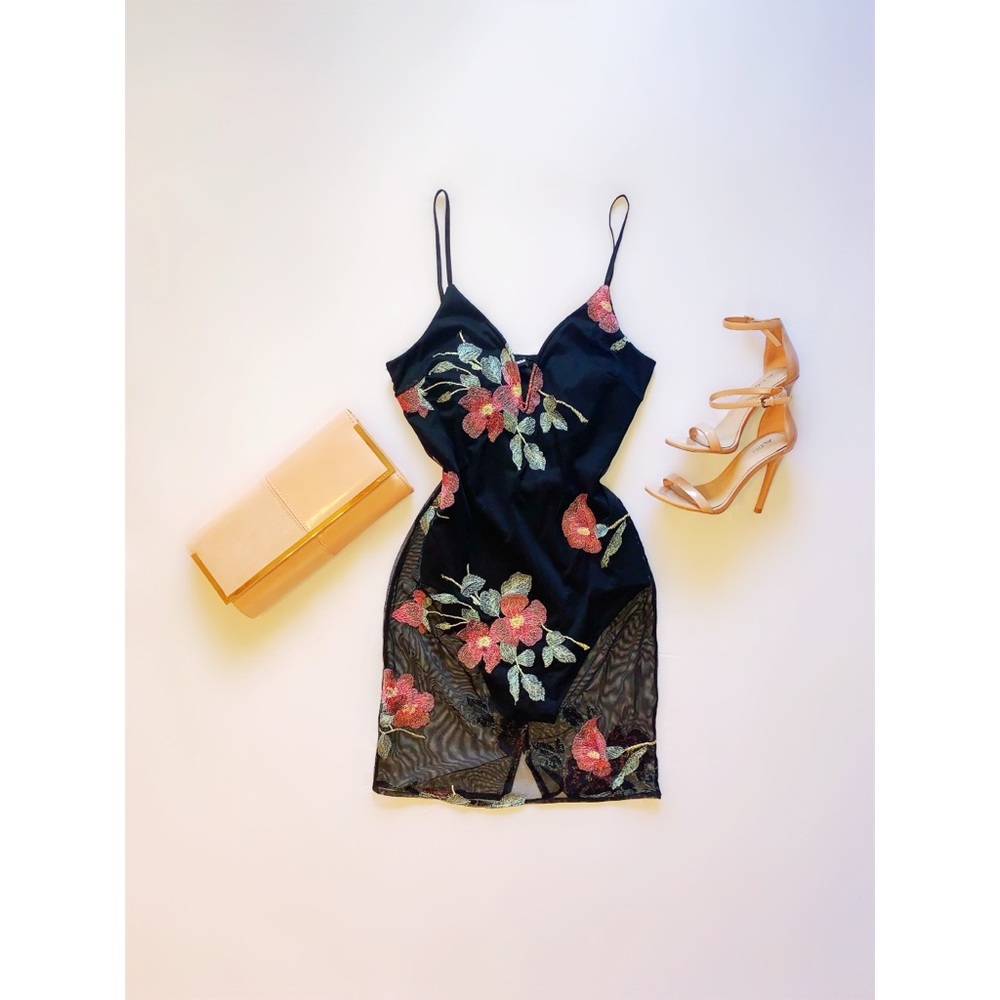 Sheer Flowered Cocktail Dress